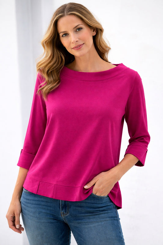 Plain long-sleeve blouse with ruffles