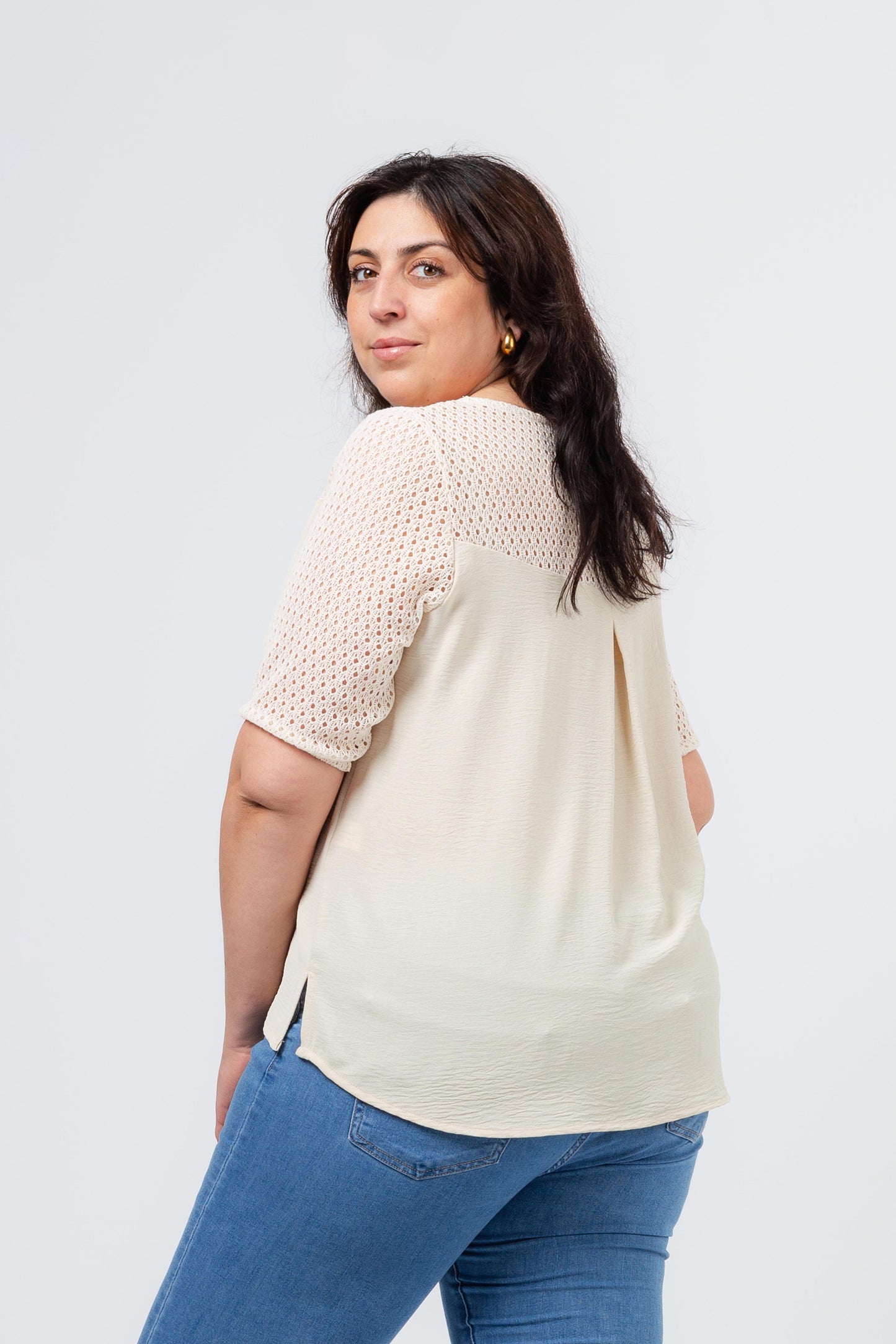 Plain blouse with lace detail