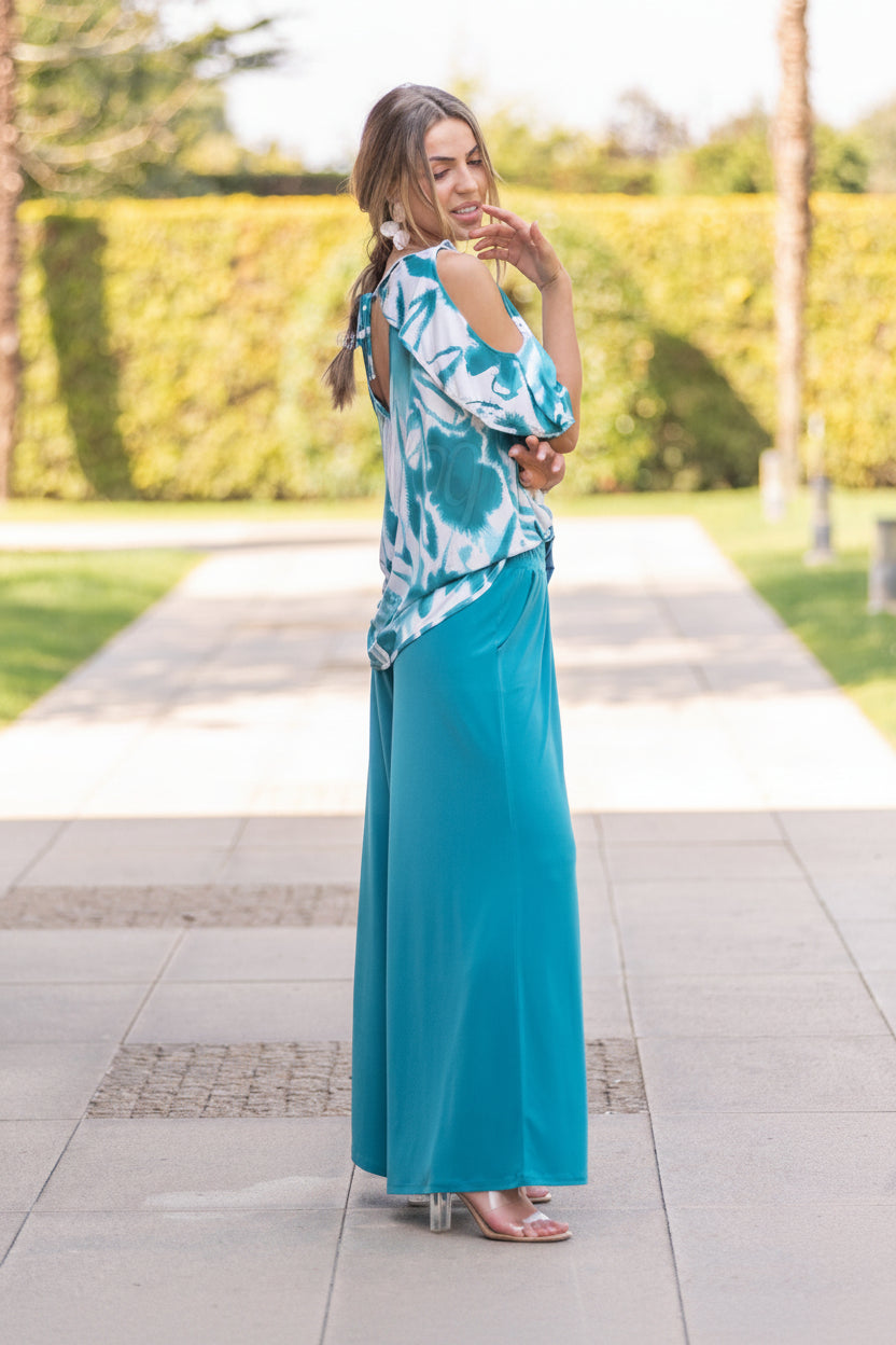 Plain wide-leg trousers