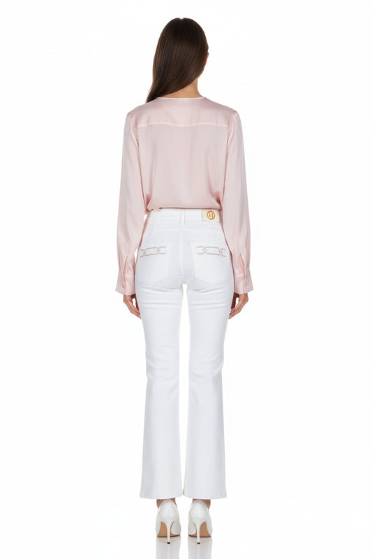 White denim straight leg trousers