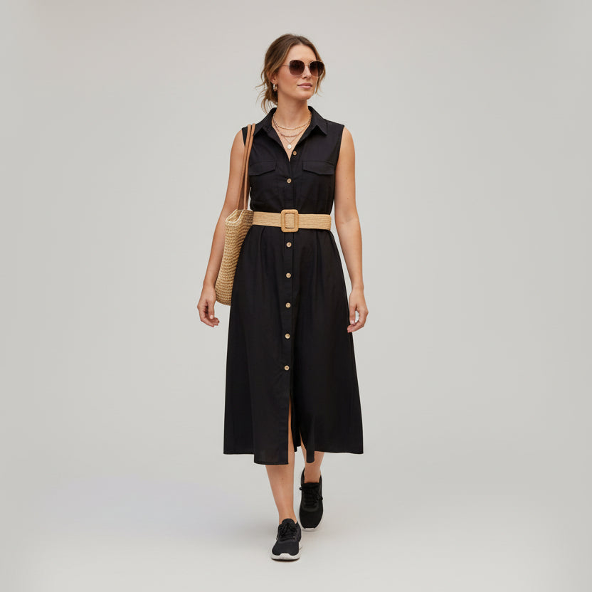 Plain linen midi dress