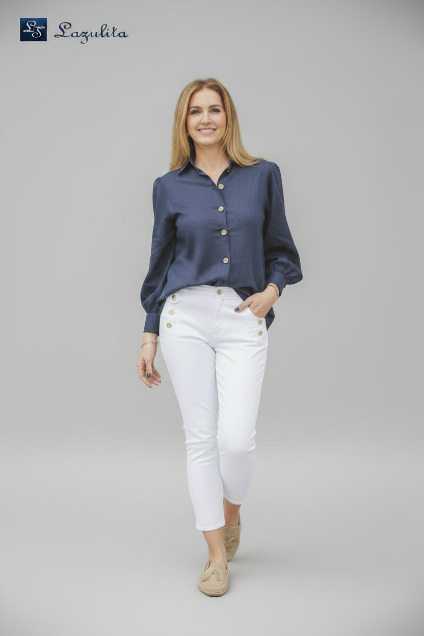 Calça de sarja com botões
