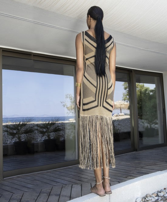 Long fringed knit dress