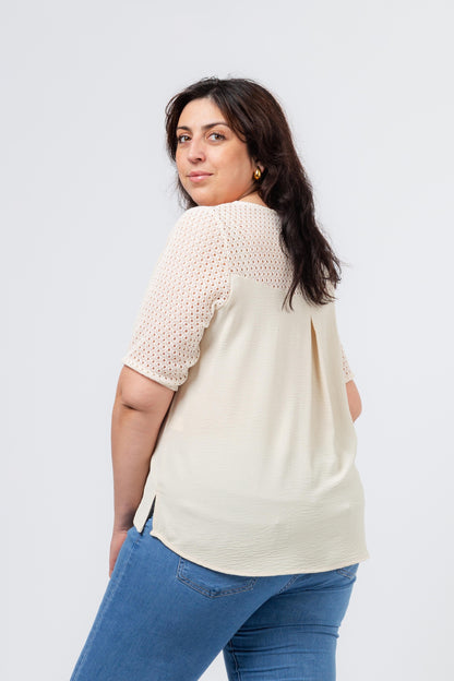 Plain blouse with lace detail