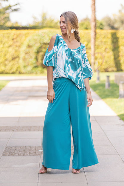 Plain wide-leg trousers
