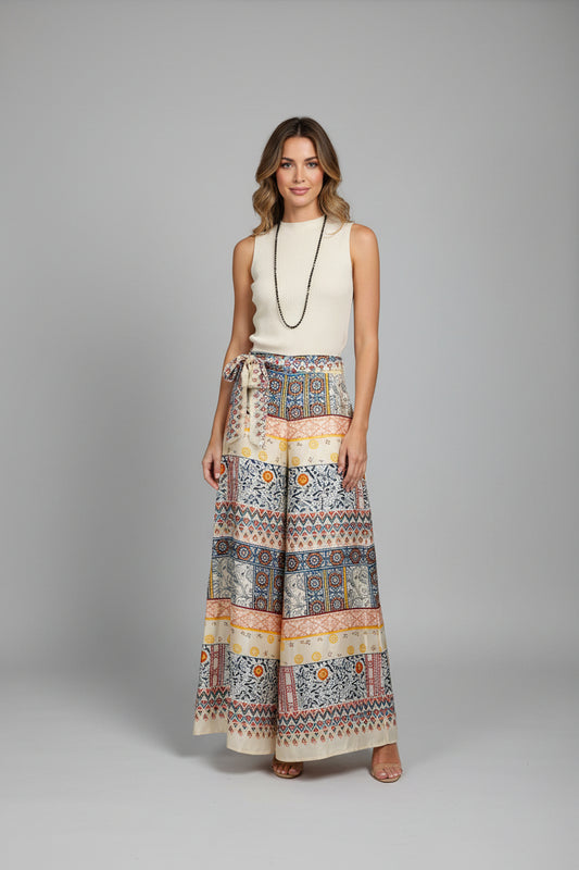 Patterned wide-leg trousers
