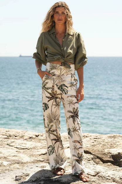 Linen palazzo pants with pattern Ref. 250572