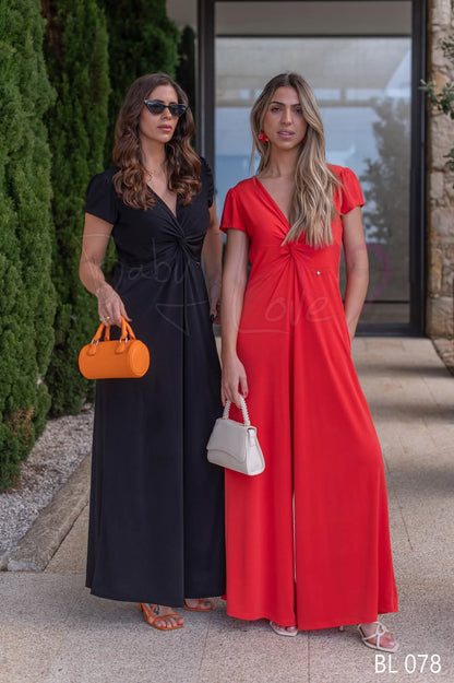 Long, plain jumpsuit with knot detail, Ref. 244637