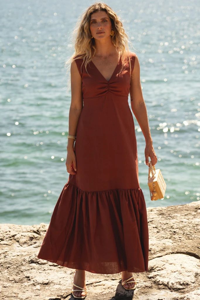 Plain long linen dress Ref. 250192