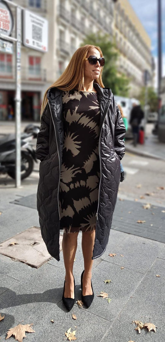 Vestido midi com padrão e ombreiras Ref.2413855