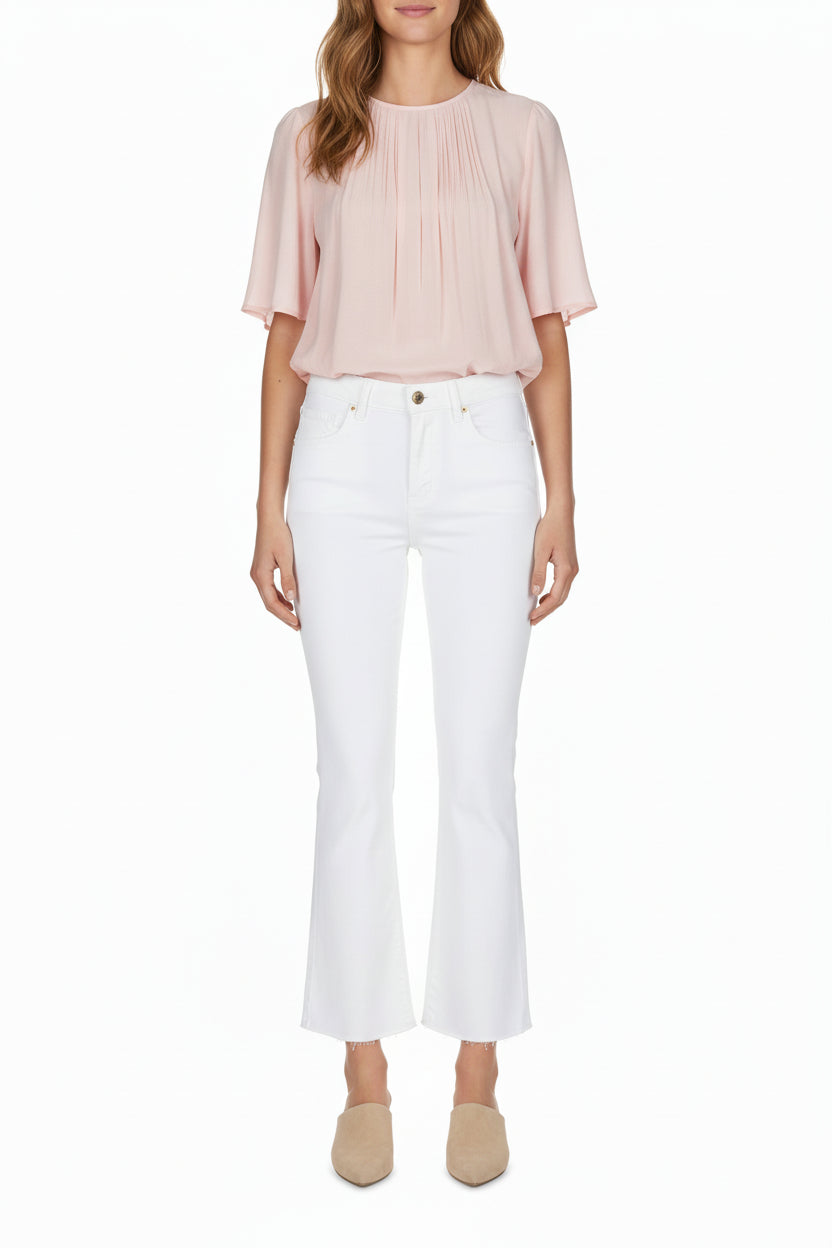 White denim straight leg trousers