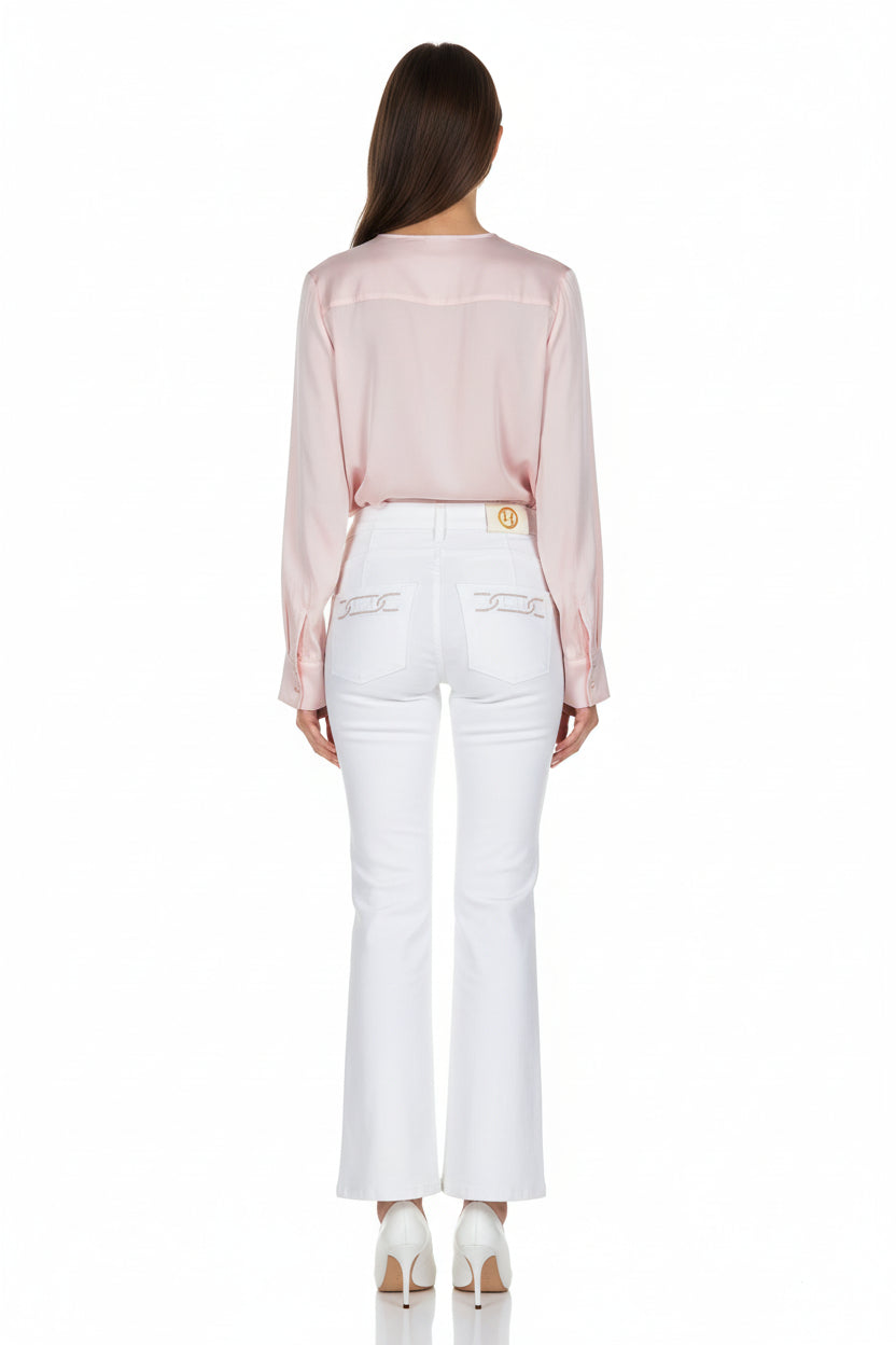 White denim straight leg trousers