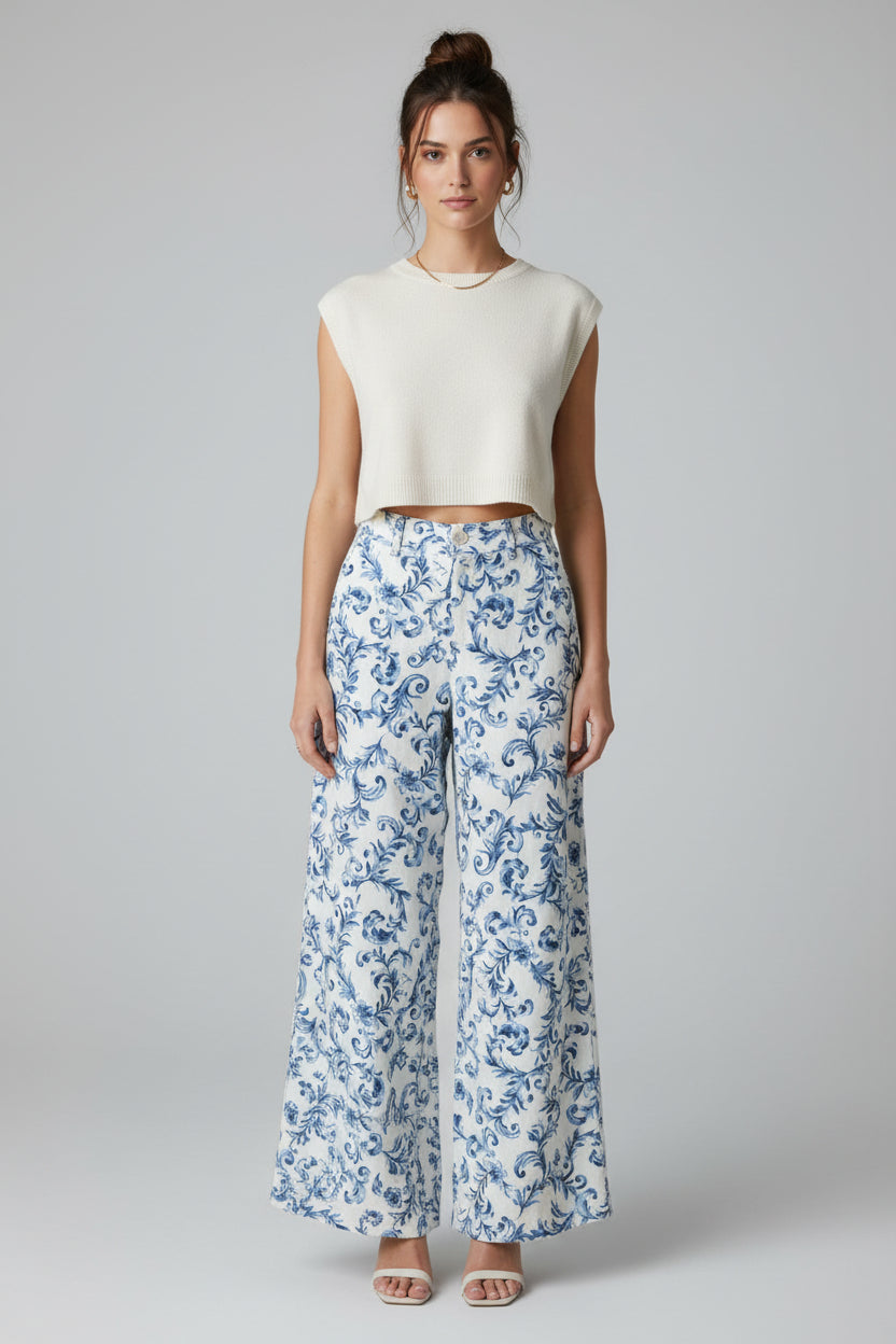 Patterned linen trousers