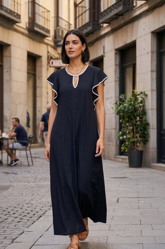 Vestido midi liso com viés