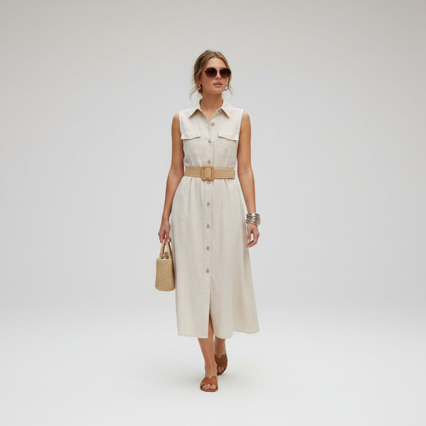 Plain linen midi dress