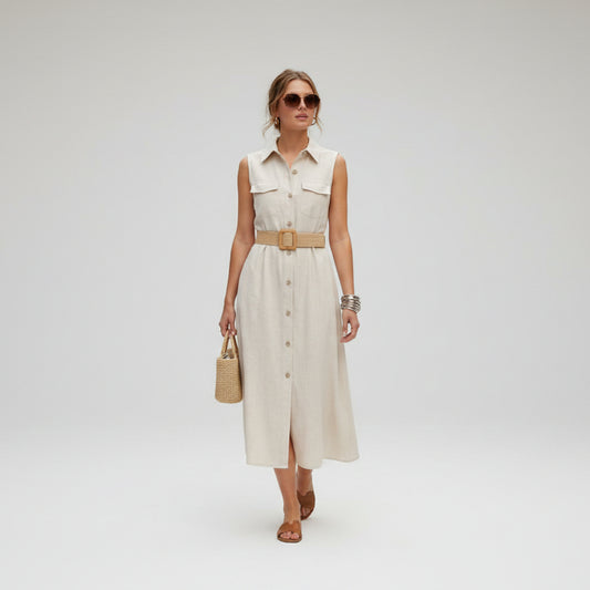 Plain linen midi dress