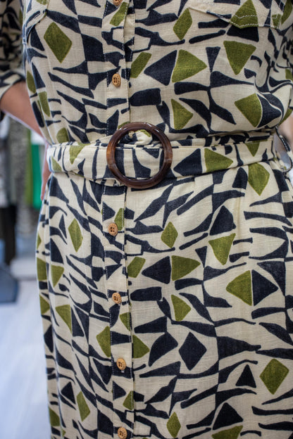 Short linen shirt dress with print Ref. 366025