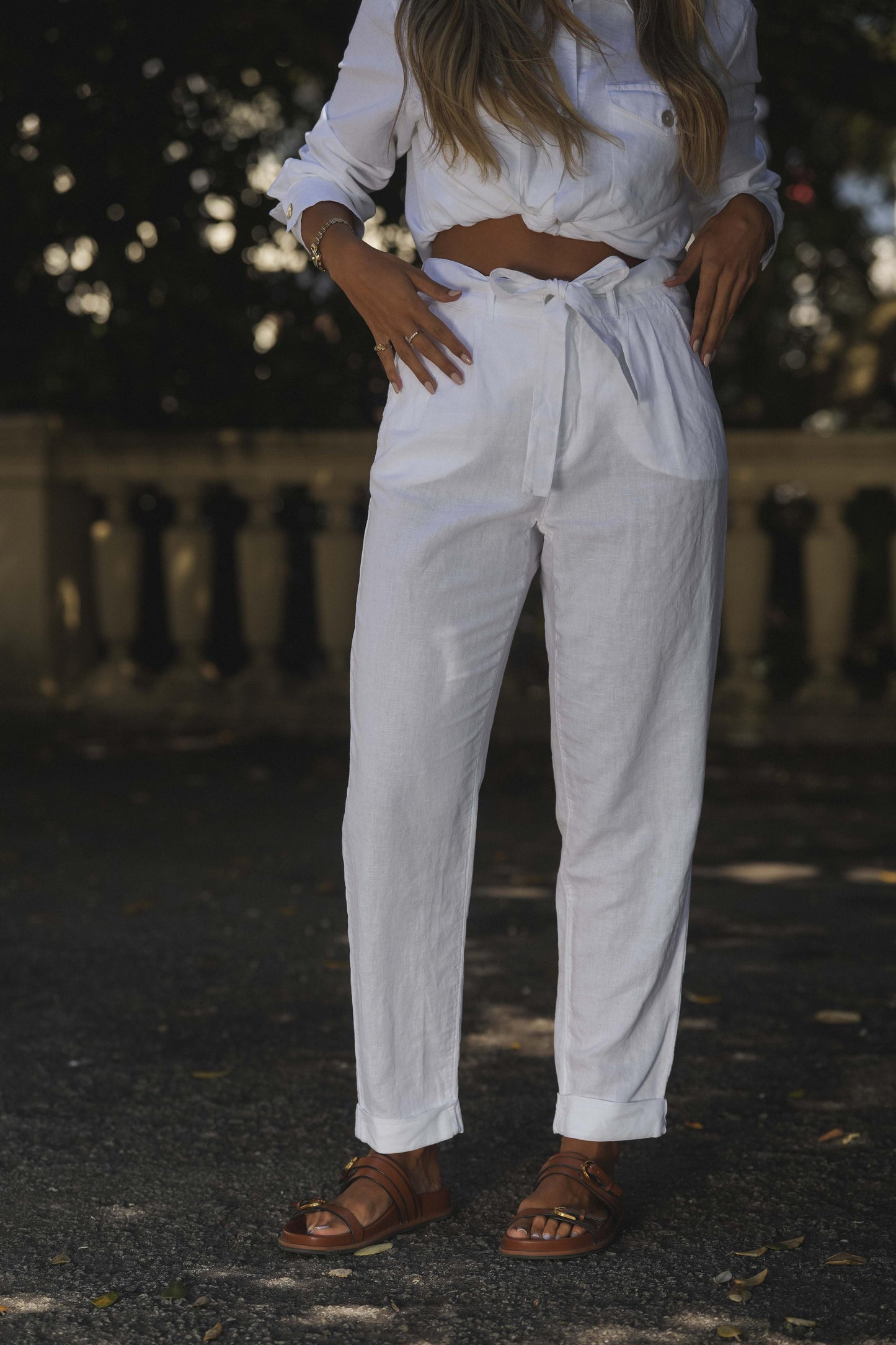 Calça de linho com cinto Ref. 511391