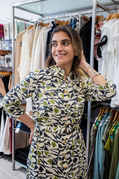 Short linen shirt dress with print Ref. 366025