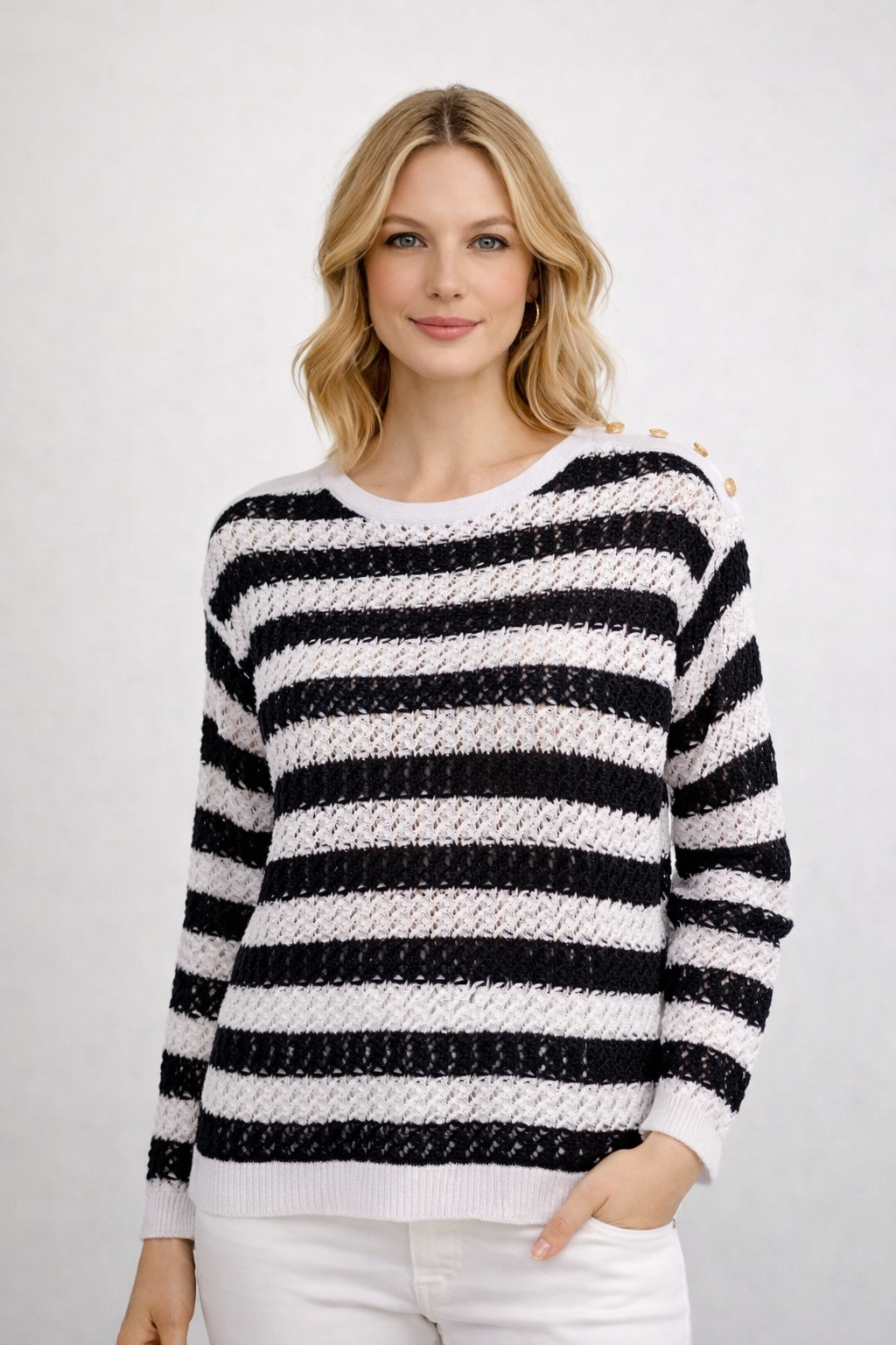 Camisola as listas botões Ref. 181134