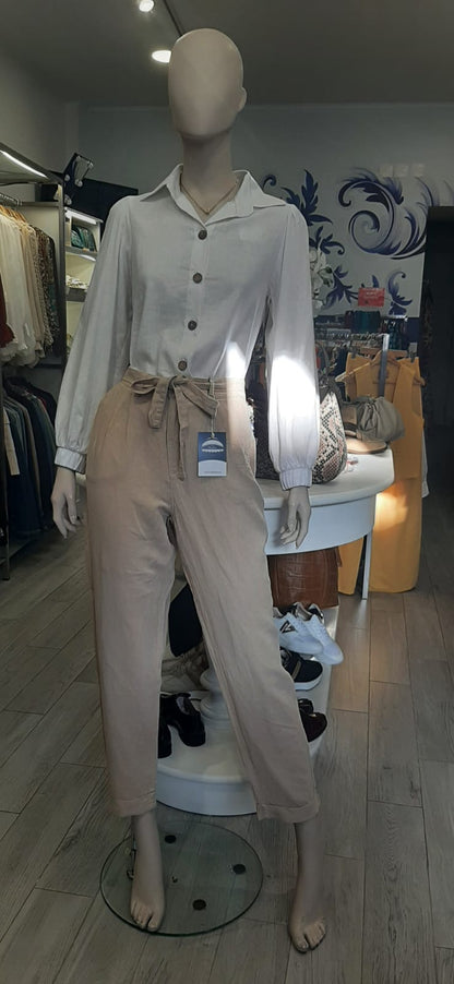 Calça de linho com cinto Ref. 511391