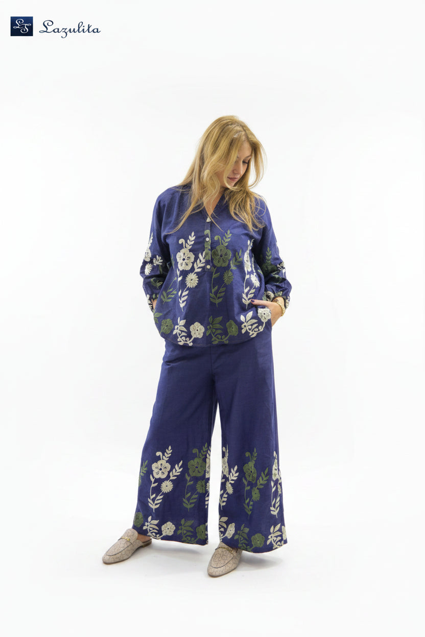 Calça pantalona bordada