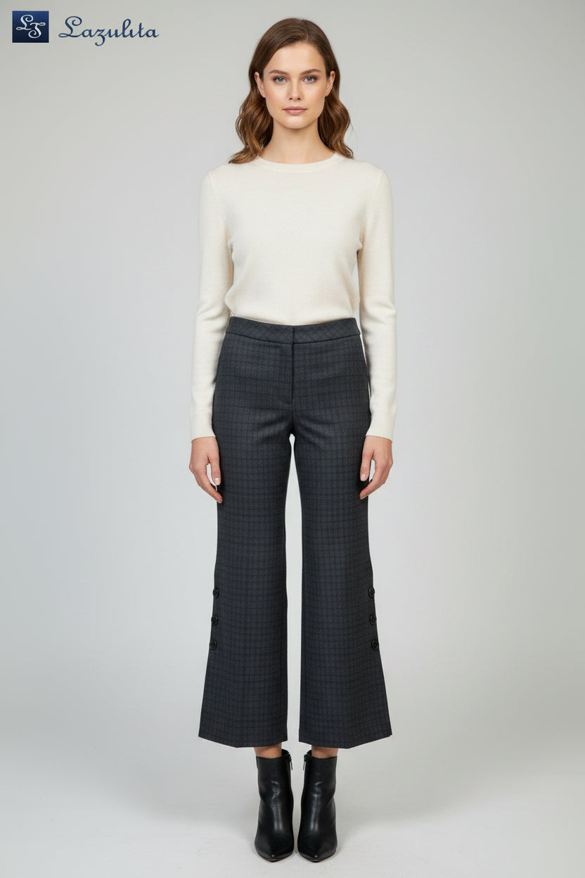Calça direita xadrez com botões Ref. 245507