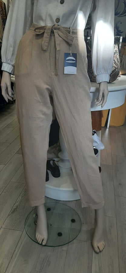 Calça de linho com cinto Ref. 511391