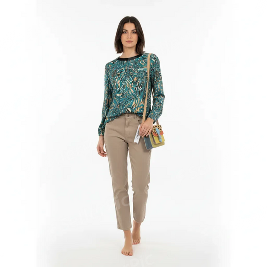 Camel twill mom fit trousers