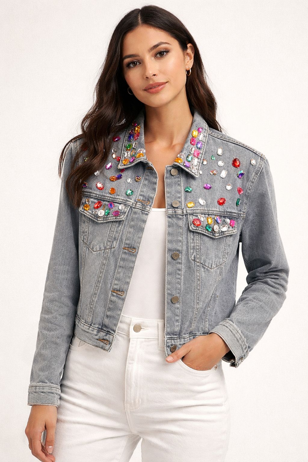 Denim jacket with rhinestones